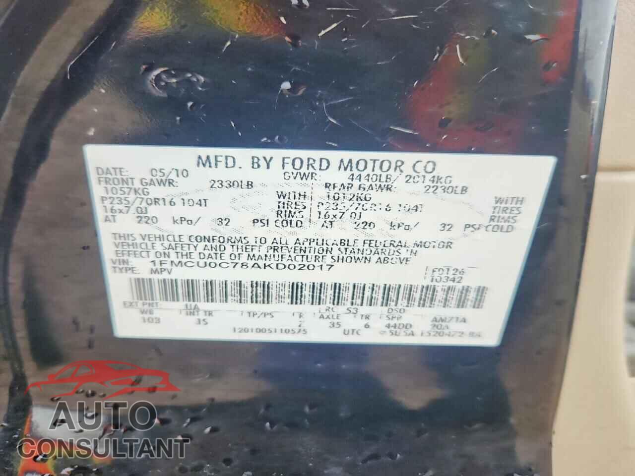 FORD ESCAPE 2010 - 1FMCU0C78AKD02017