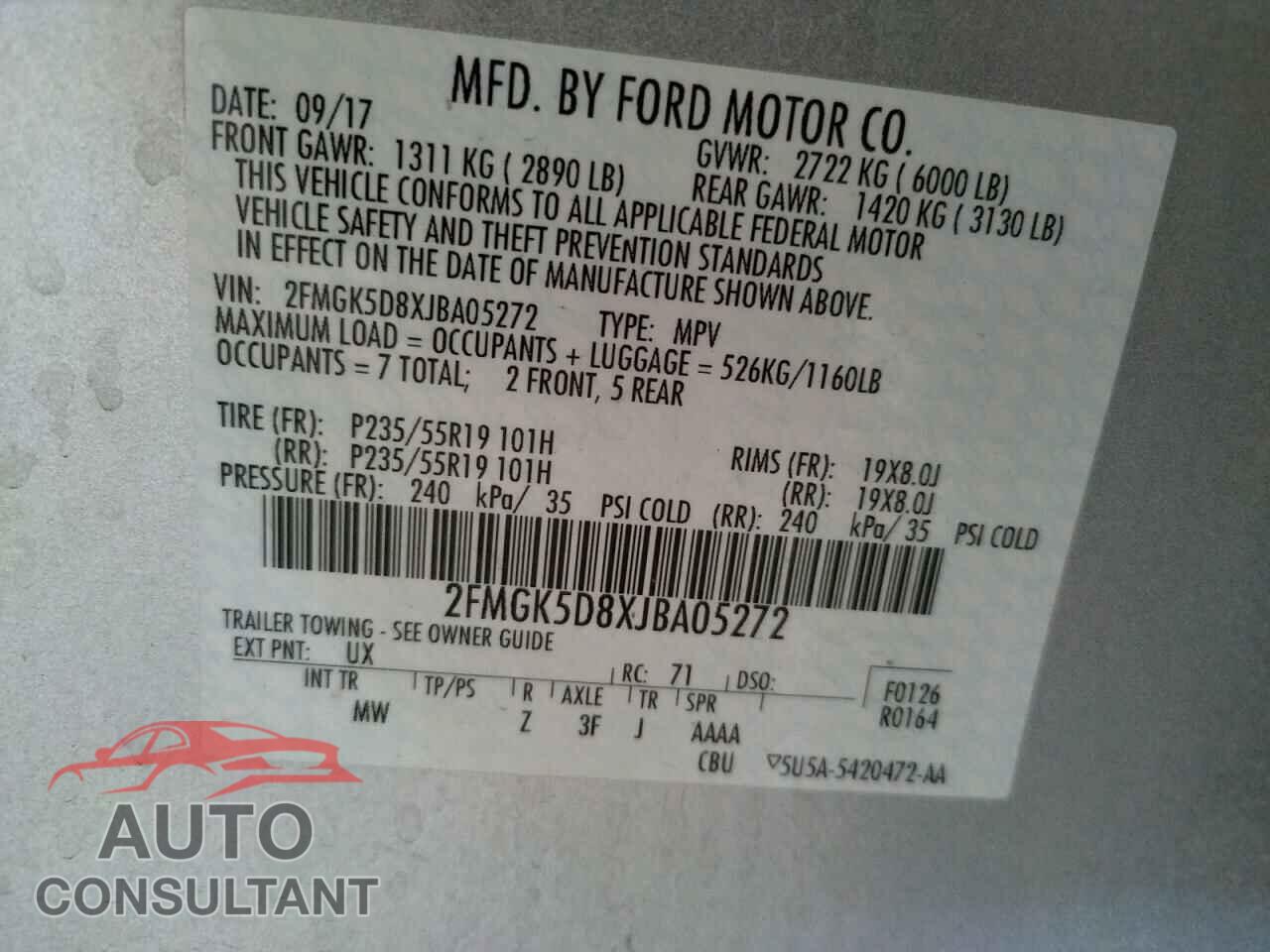 FORD FLEX 2018 - 2FMGK5D8XJBA05272
