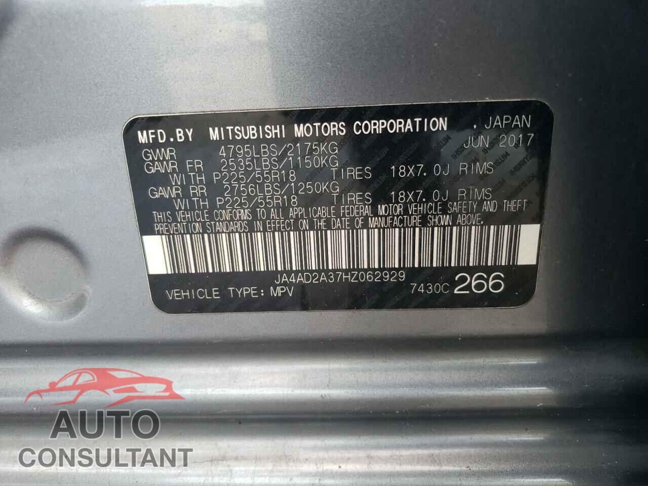 MITSUBISHI OUTLANDER 2017 - JA4AD2A37HZ062929