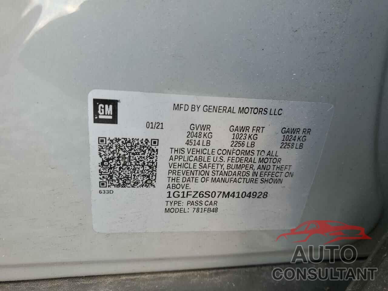 CHEVROLET BOLT 2021 - 1G1FZ6S07M4104928