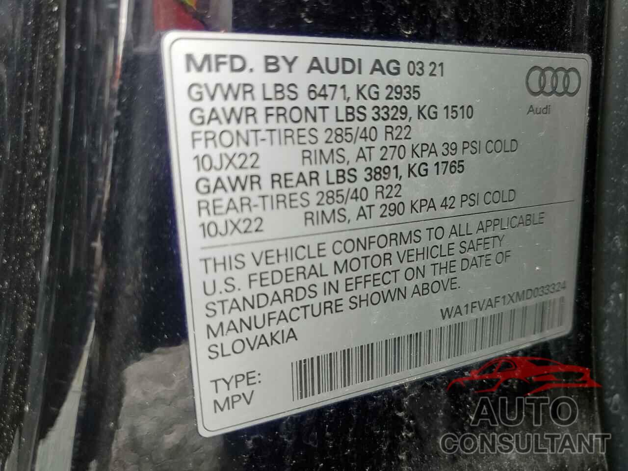 AUDI Q8 2021 - WA1FVAF1XMD033324