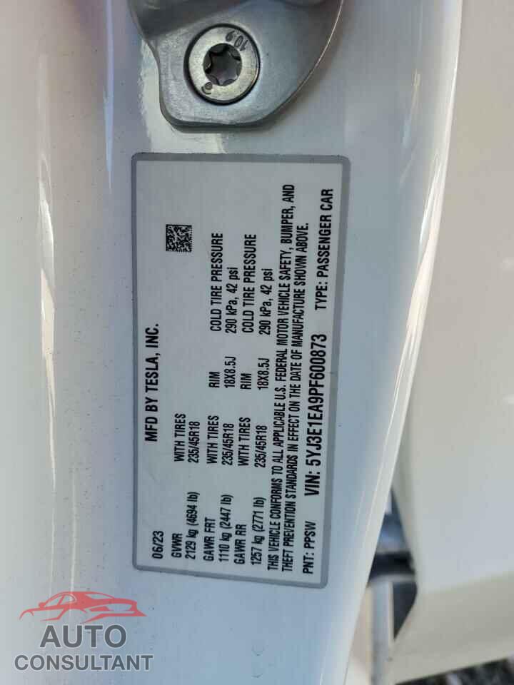 TESLA MODEL 3 2023 - 5YJ3E1EA9PF600873