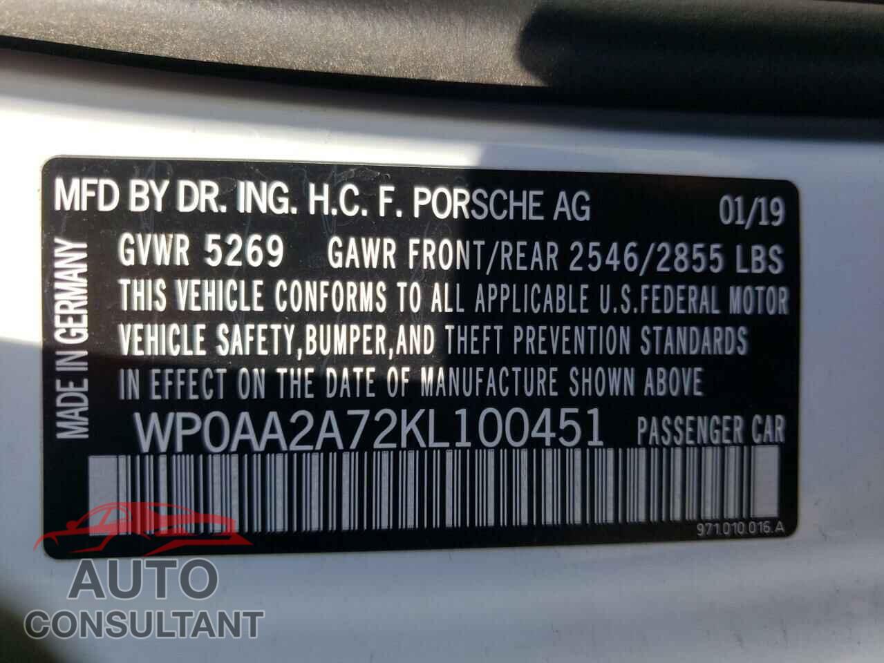 PORSCHE PANAMERA 2019 - WP0AA2A72KL100451