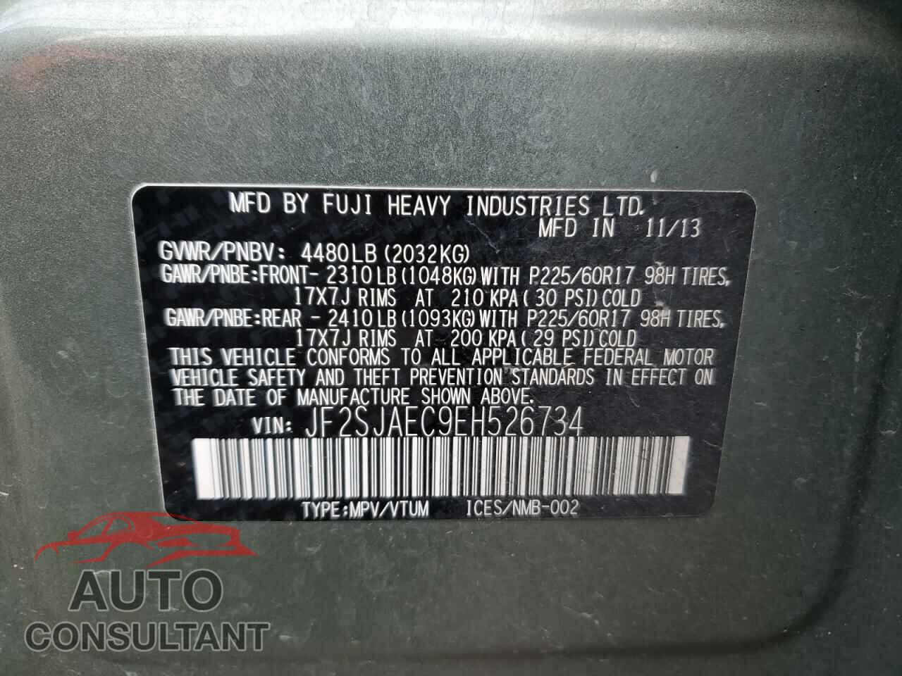 SUBARU FORESTER 2014 - JF2SJAEC9EH526734