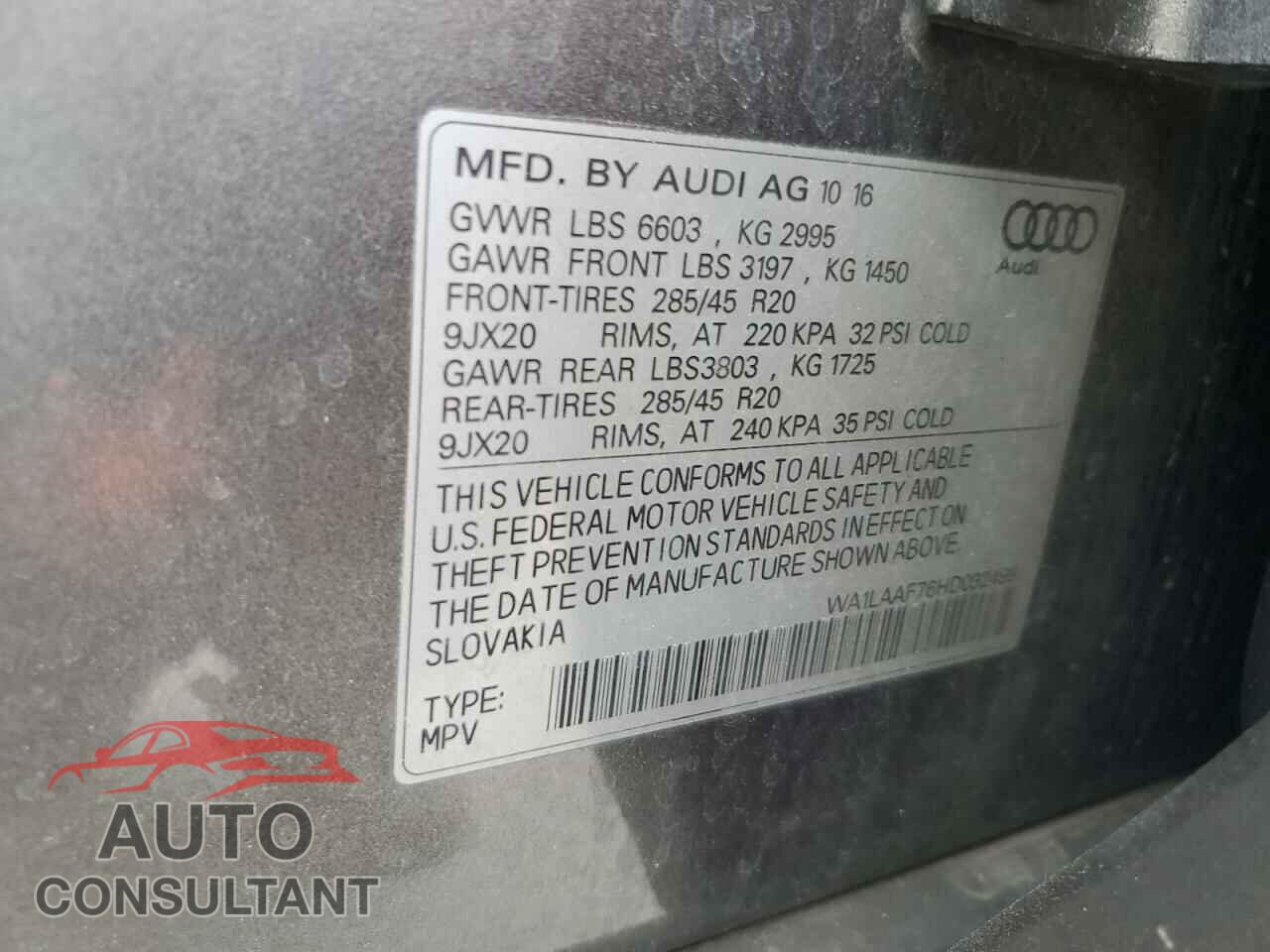 AUDI Q7 2017 - WA1LAAF76HD032499