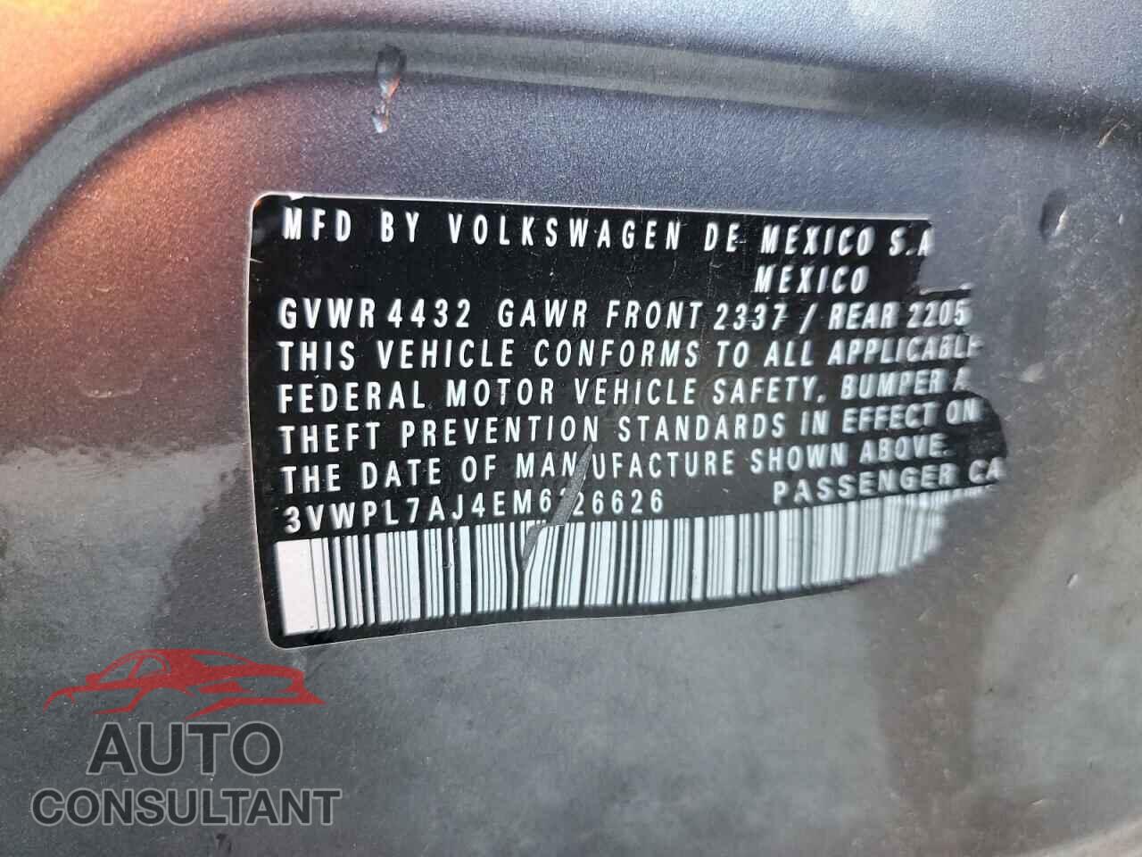 VOLKSWAGEN JETTA 2014 - 3VWPL7AJ4EM626626