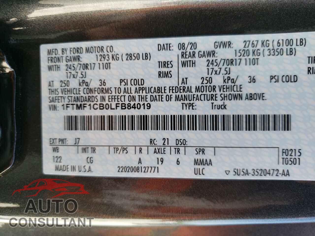 FORD F150 2020 - 1FTMF1CB0LFB84019