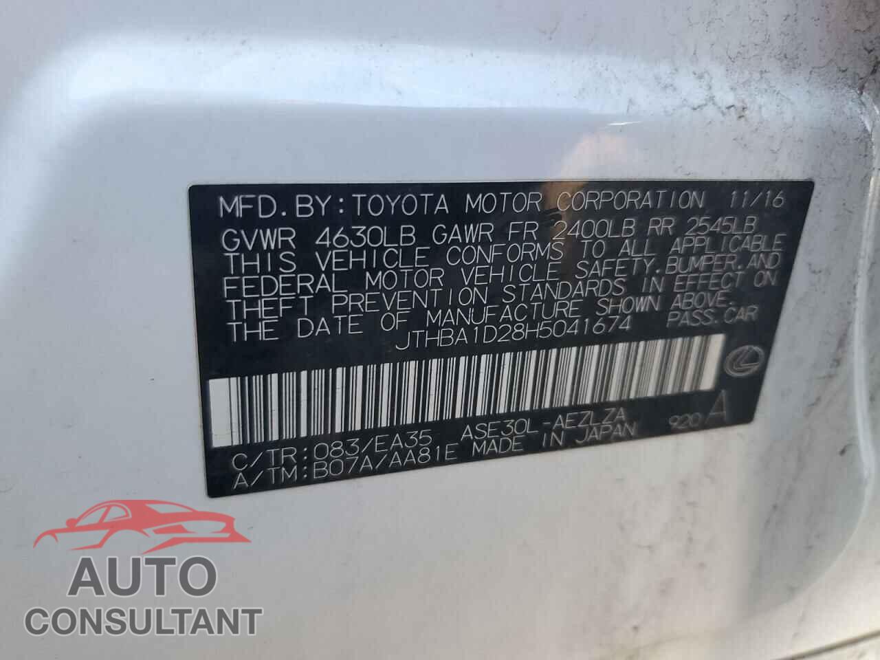 LEXUS IS 2017 - JTHBA1D28H5041674