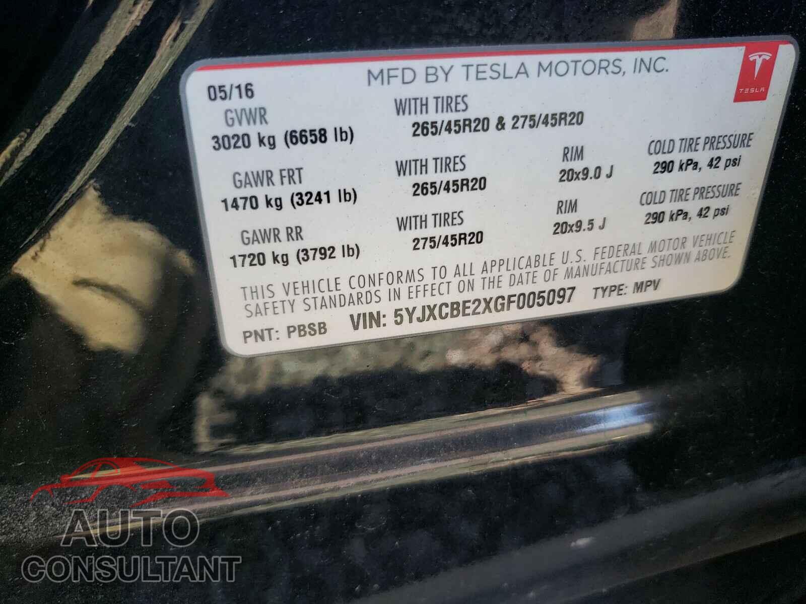 TESLA MODEL X 2016 - 5YJXCBE2XGF005097