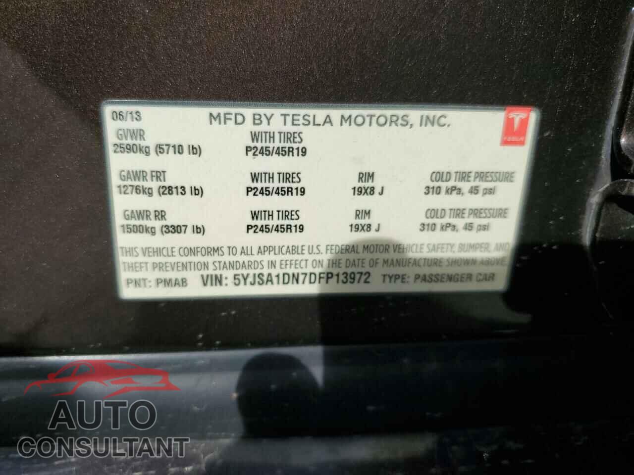 TESLA MODEL S 2013 - 5YJSA1DN7DFP13972