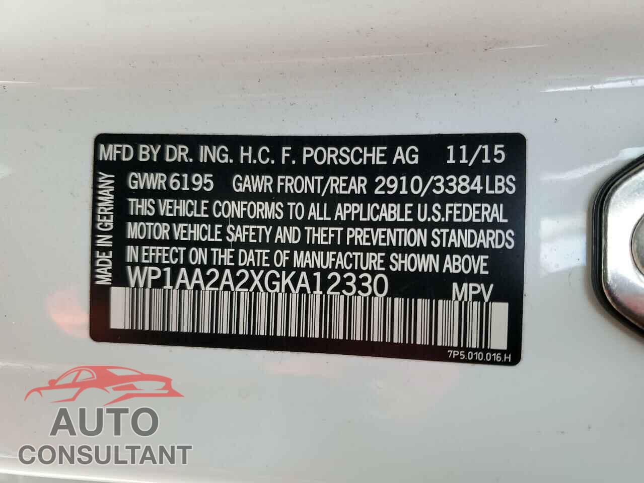 PORSCHE CAYENNE 2016 - WP1AA2A2XGKA12330