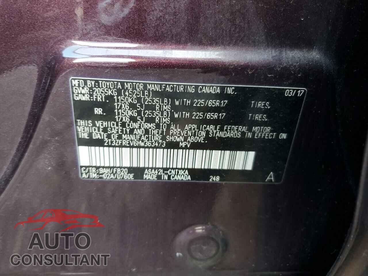TOYOTA RAV4 2017 - 2T3ZFREV6HW363473