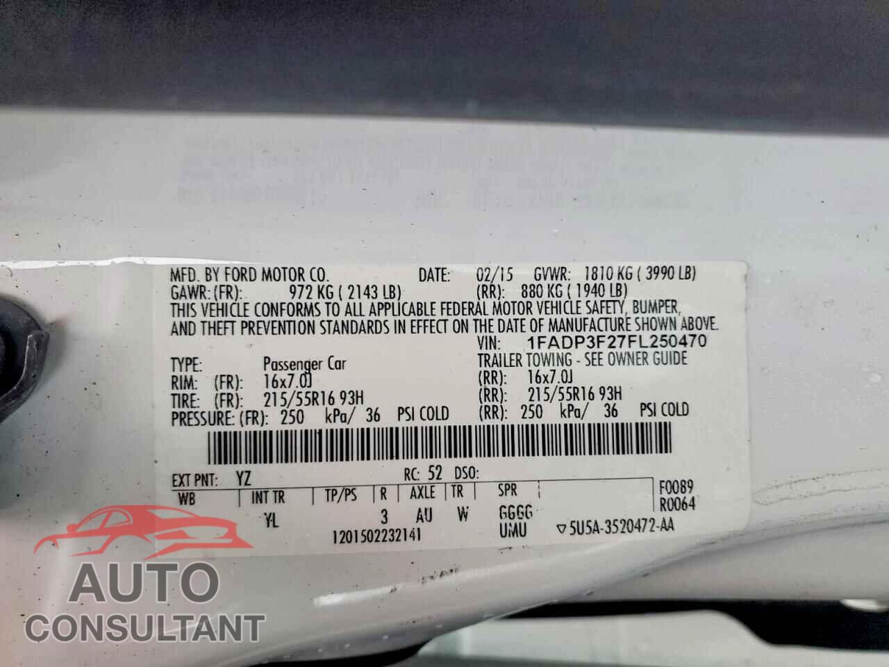 FORD FOCUS 2015 - 1FADP3F27FL250470