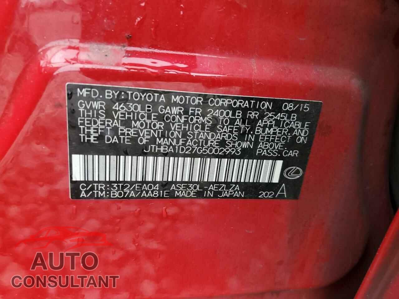 LEXUS IS 2016 - JTHBA1D27G5002993
