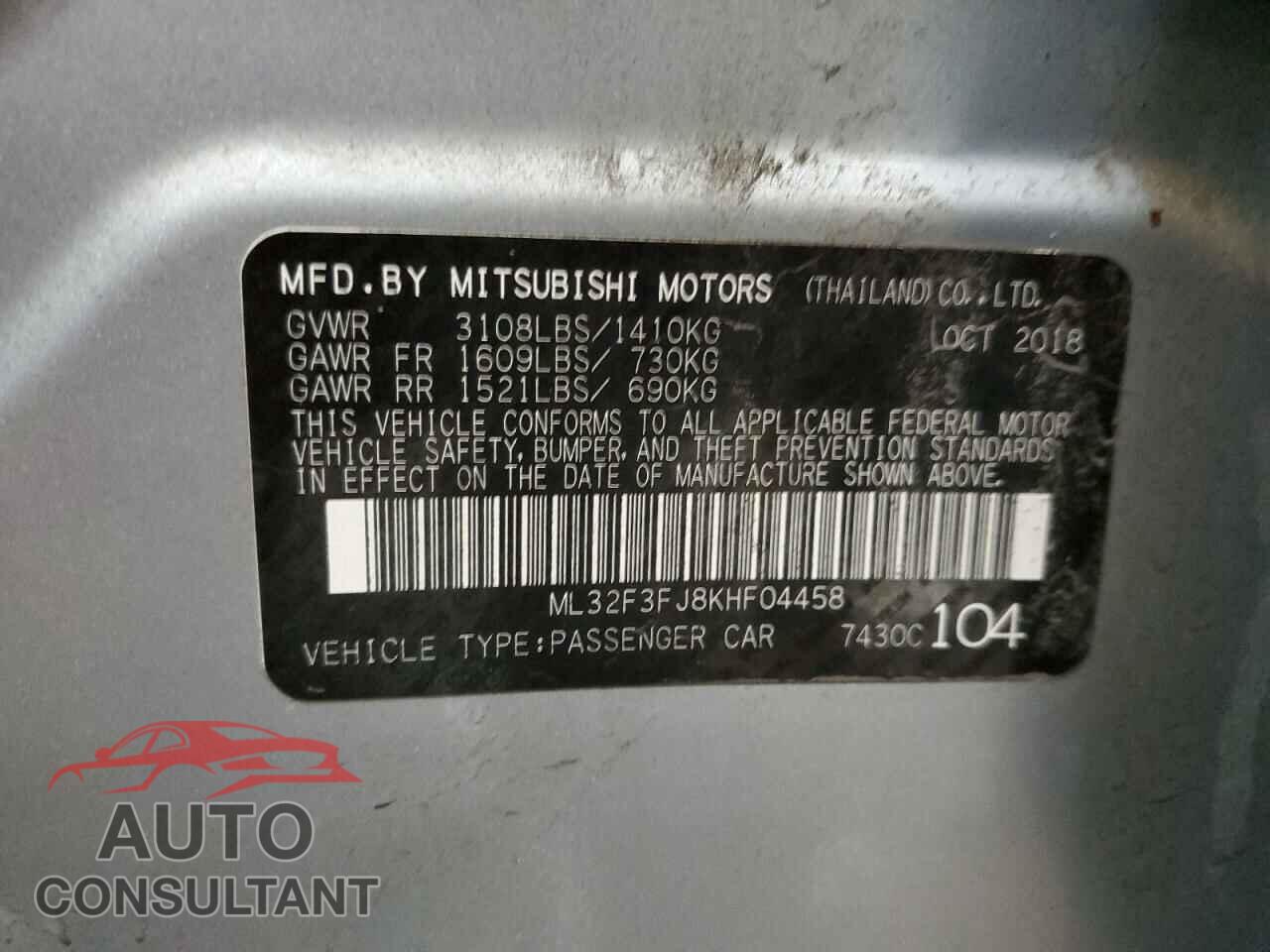 MITSUBISHI MIRAGE 2019 - ML32F3FJ8KHF04458