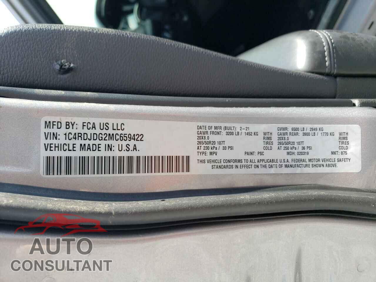 DODGE DURANGO 2021 - 1C4RDJDG2MC659422