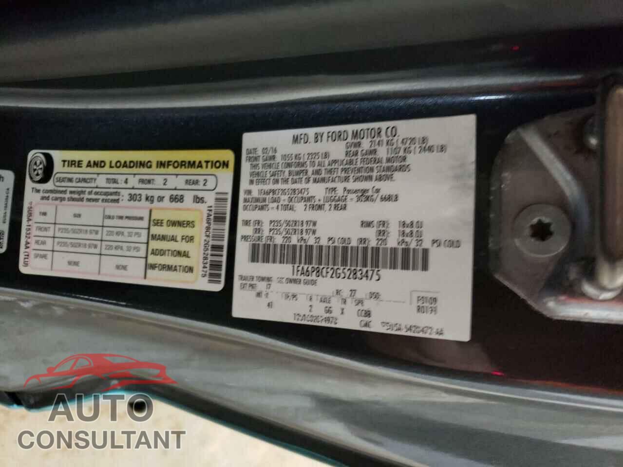 FORD MUSTANG 2016 - 1FA6P8CF2G5283475