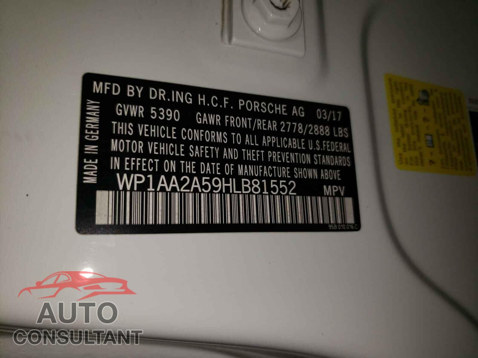 PORSCHE MACAN 2017 - WP1AA2A59HLB81552