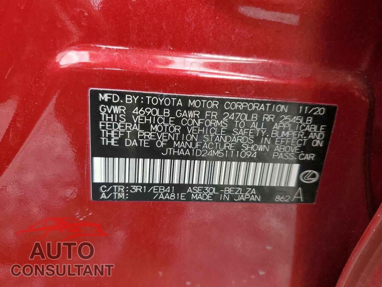 LEXUS IS 2021 - JTHAA1D24M5111094