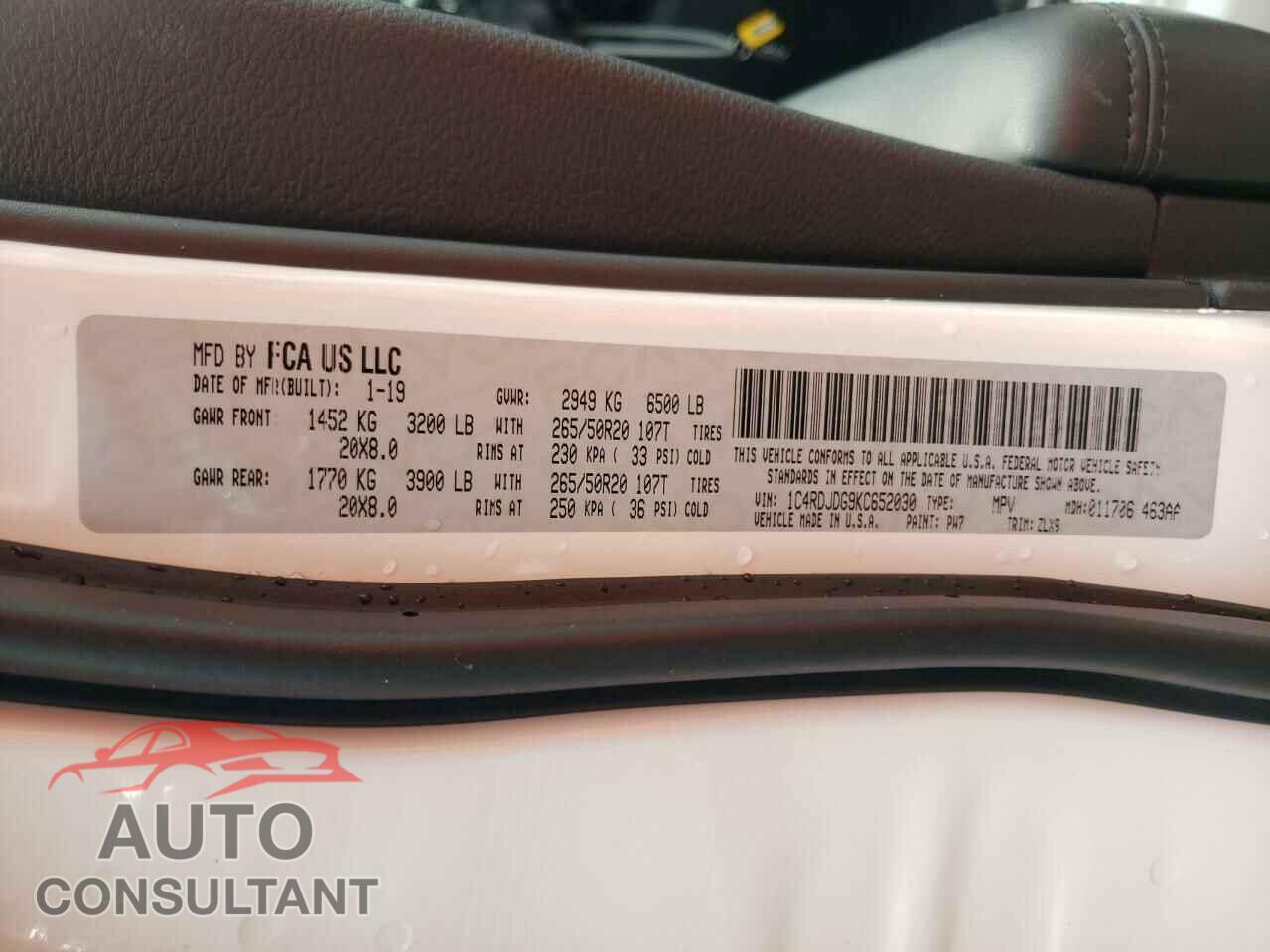 DODGE DURANGO 2019 - 1C4RDJDG9KC652030