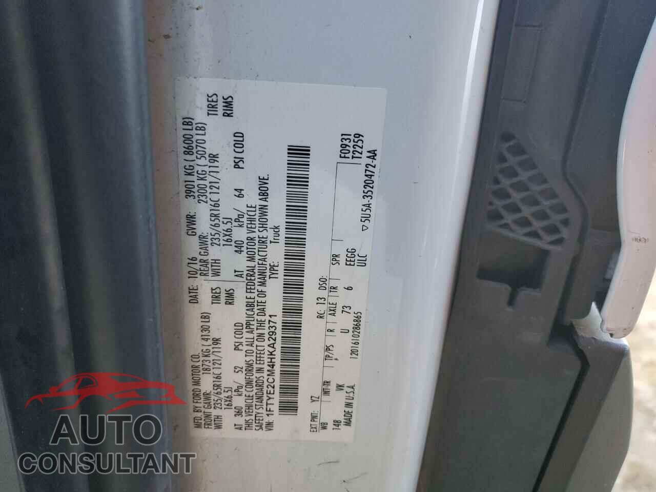 FORD TRANSIT 2017 - 1FTYE2CM4HKA29371