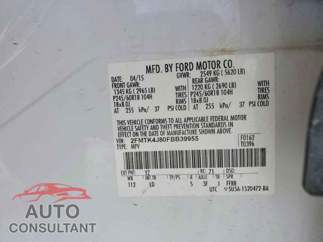 FORD EDGE 2015 - 2FMTK4J80FBB39955