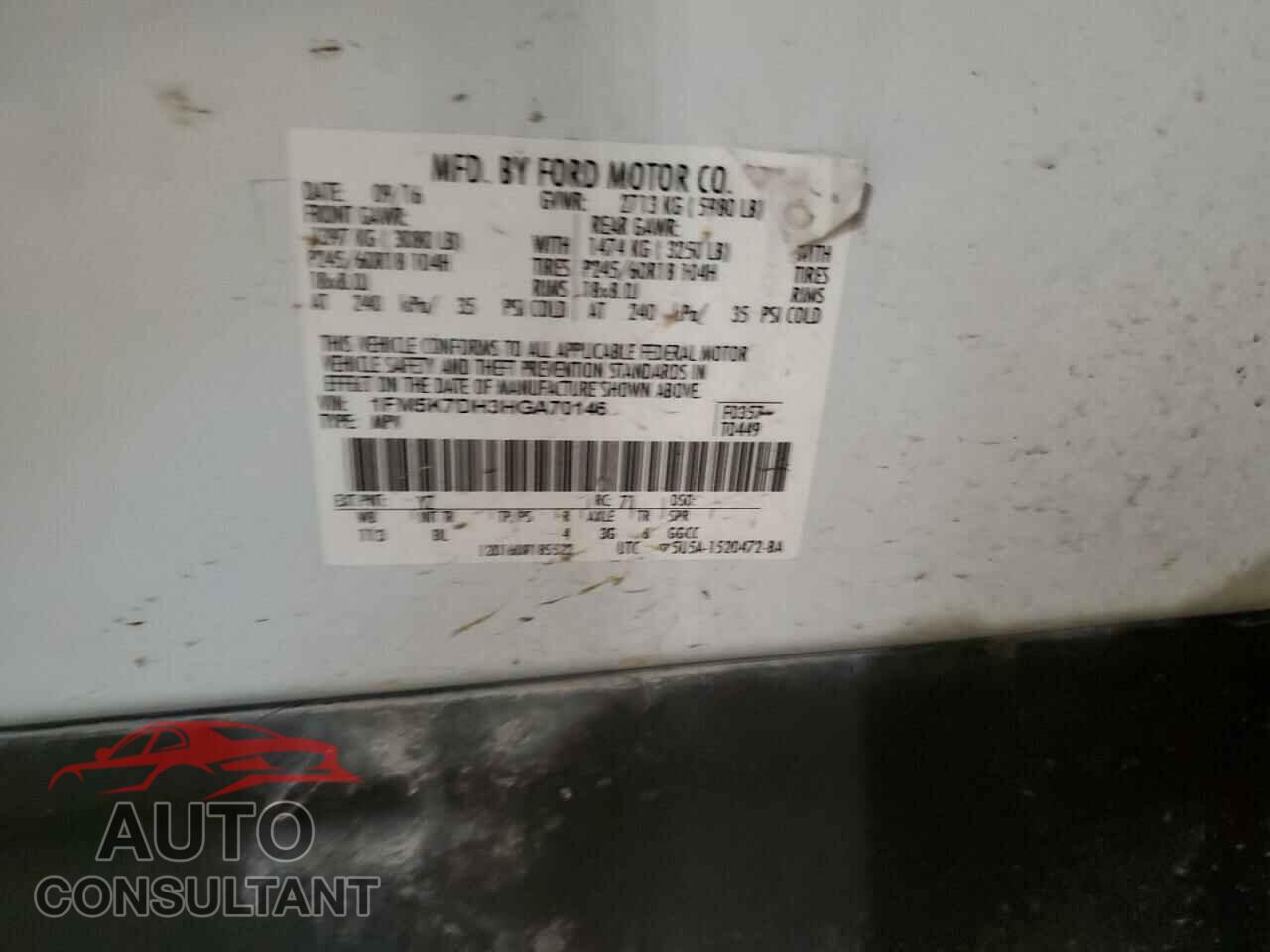 FORD EXPLORER 2017 - 1FM5K7DH3HGA70146