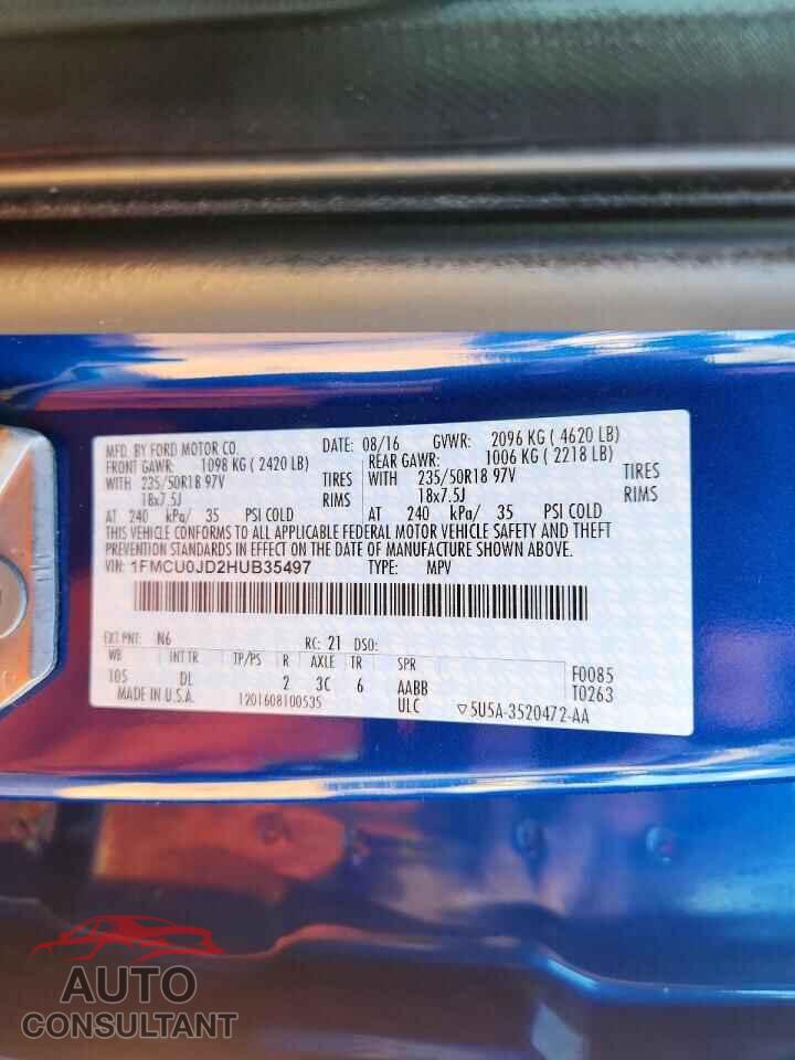 FORD ESCAPE 2017 - 1FMCU0JD2HUB35497