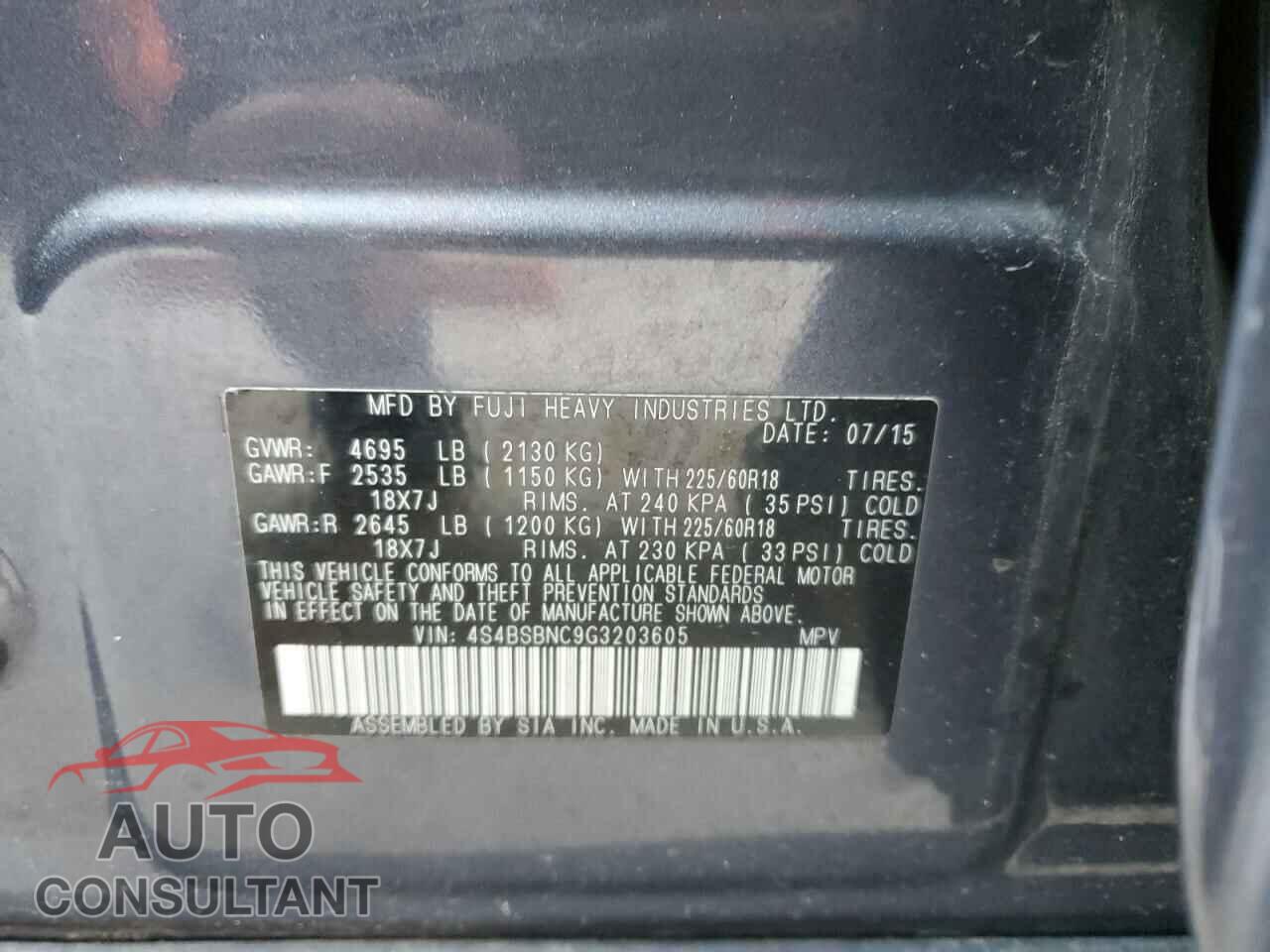 SUBARU OUTBACK 2016 - 4S4BSBNC9G3203605