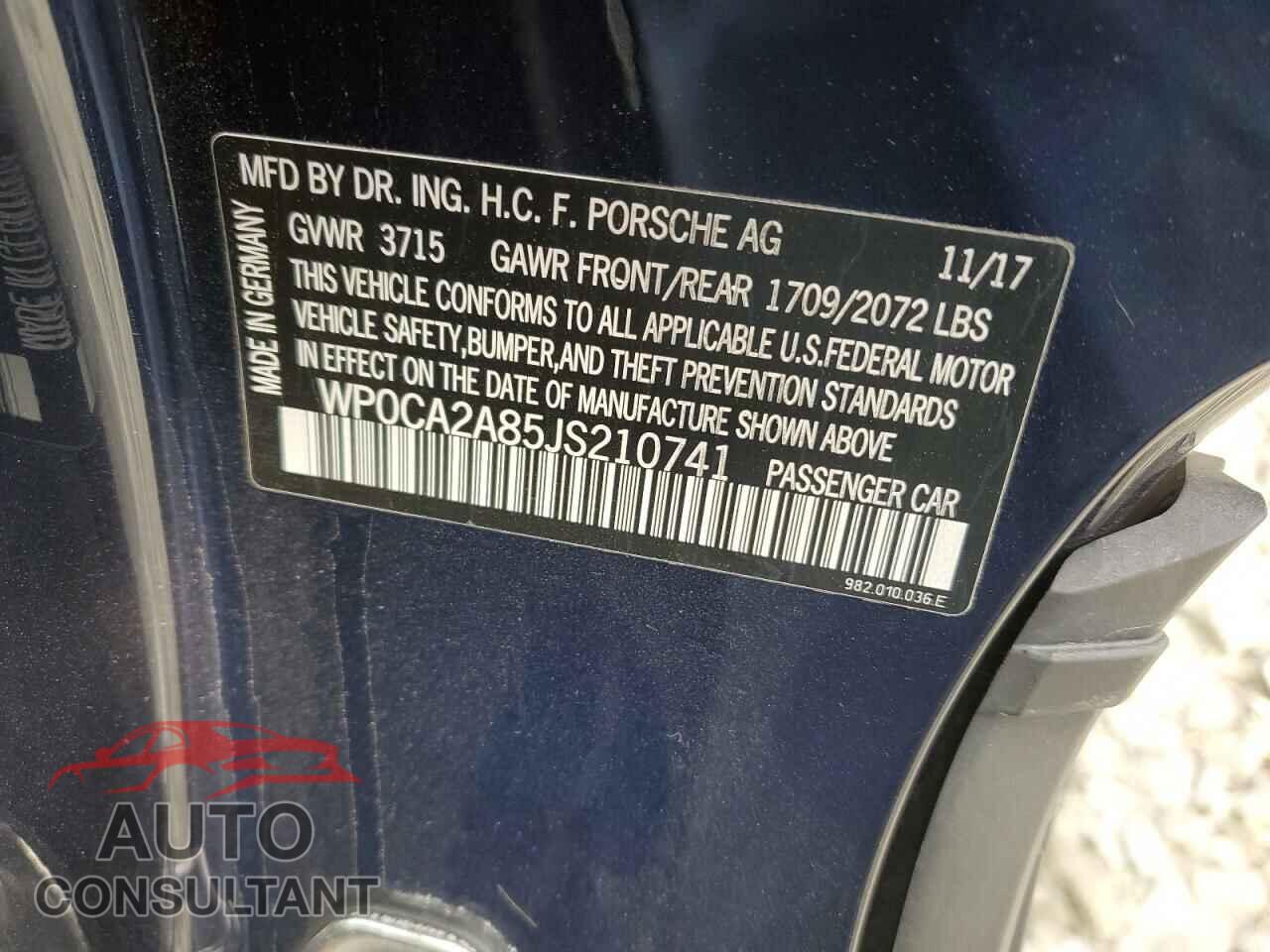 PORSCHE BOXSTER 2018 - WP0CA2A85JS210741