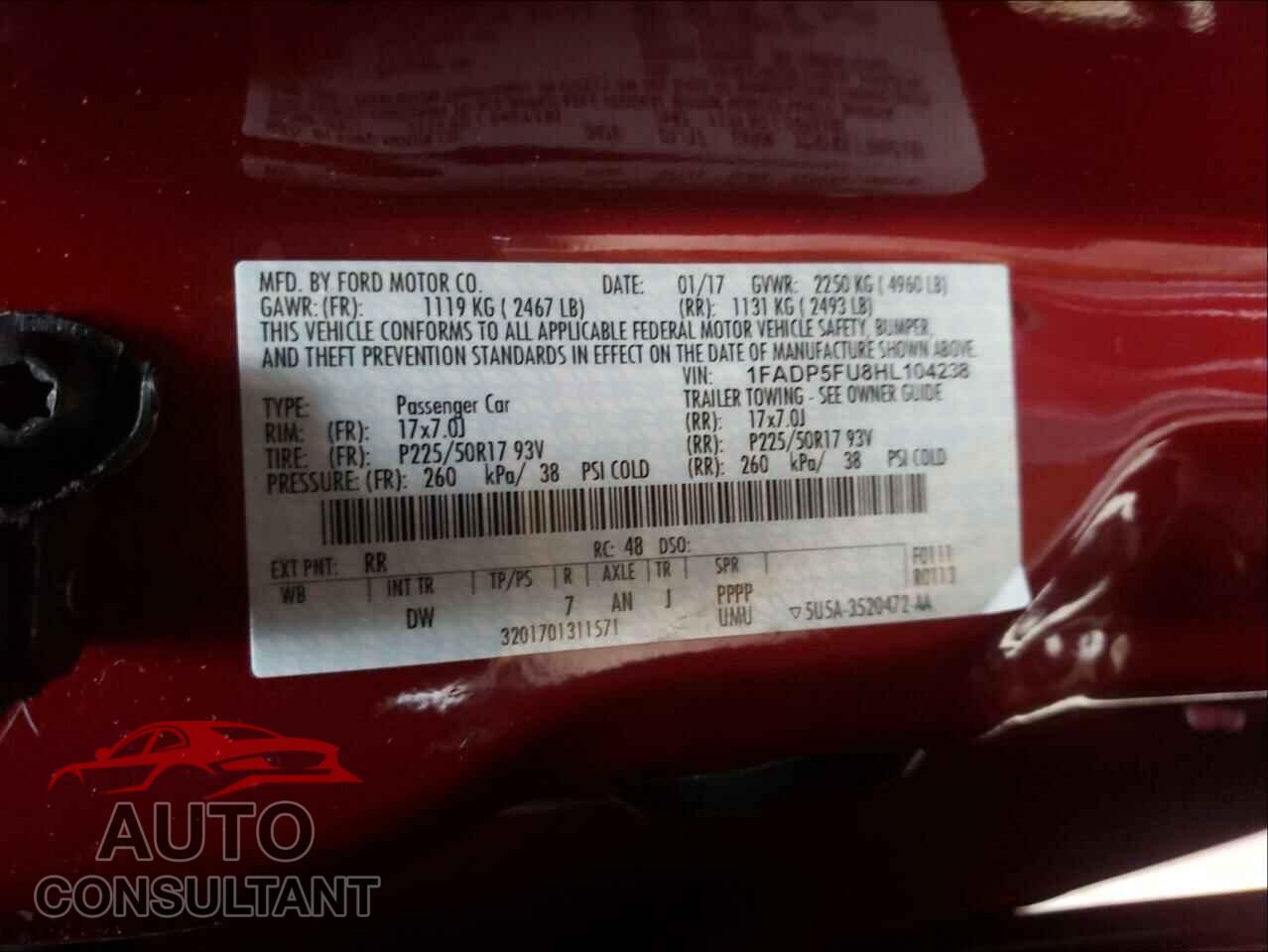 FORD CMAX 2017 - 1FADP5FU8HL104238