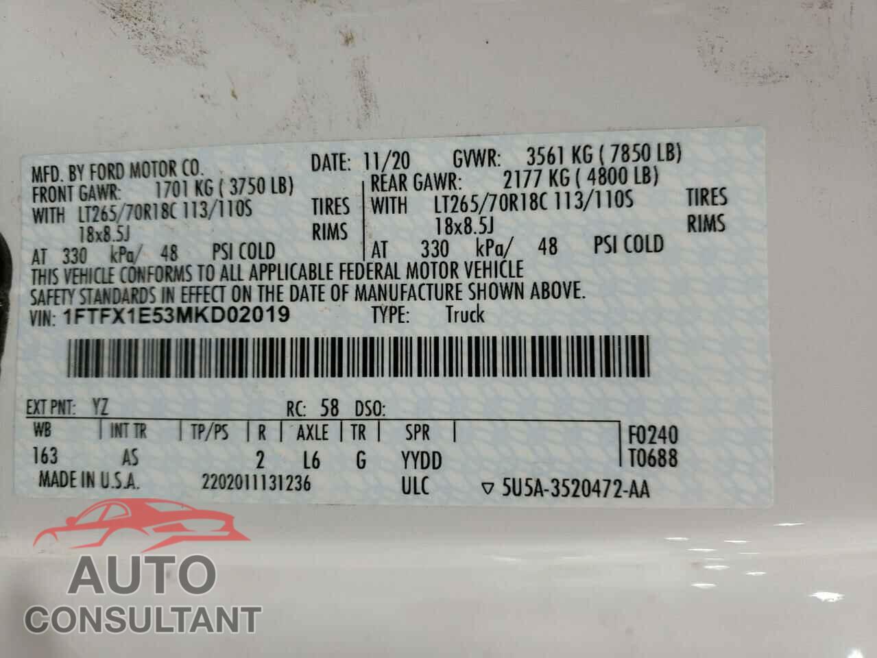 FORD F-150 2021 - 1FTFX1E53MKD02019
