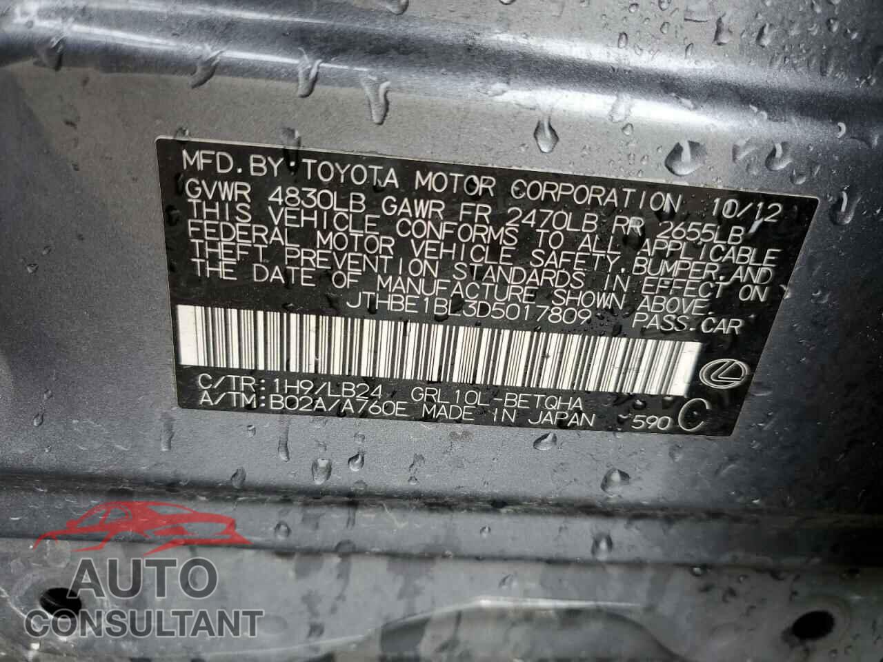 LEXUS GS350 2013 - JTHBE1BL3D5017809