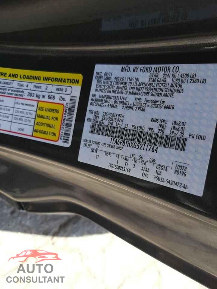 FORD MUSTANG 2016 - 1FA6P8THXG5211764