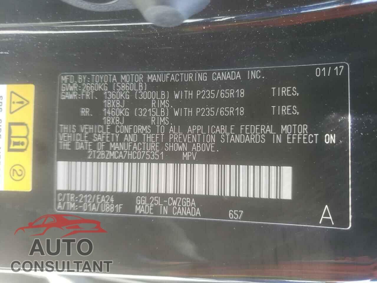 LEXUS RX350 2017 - 2T2BZMCA7HC075351