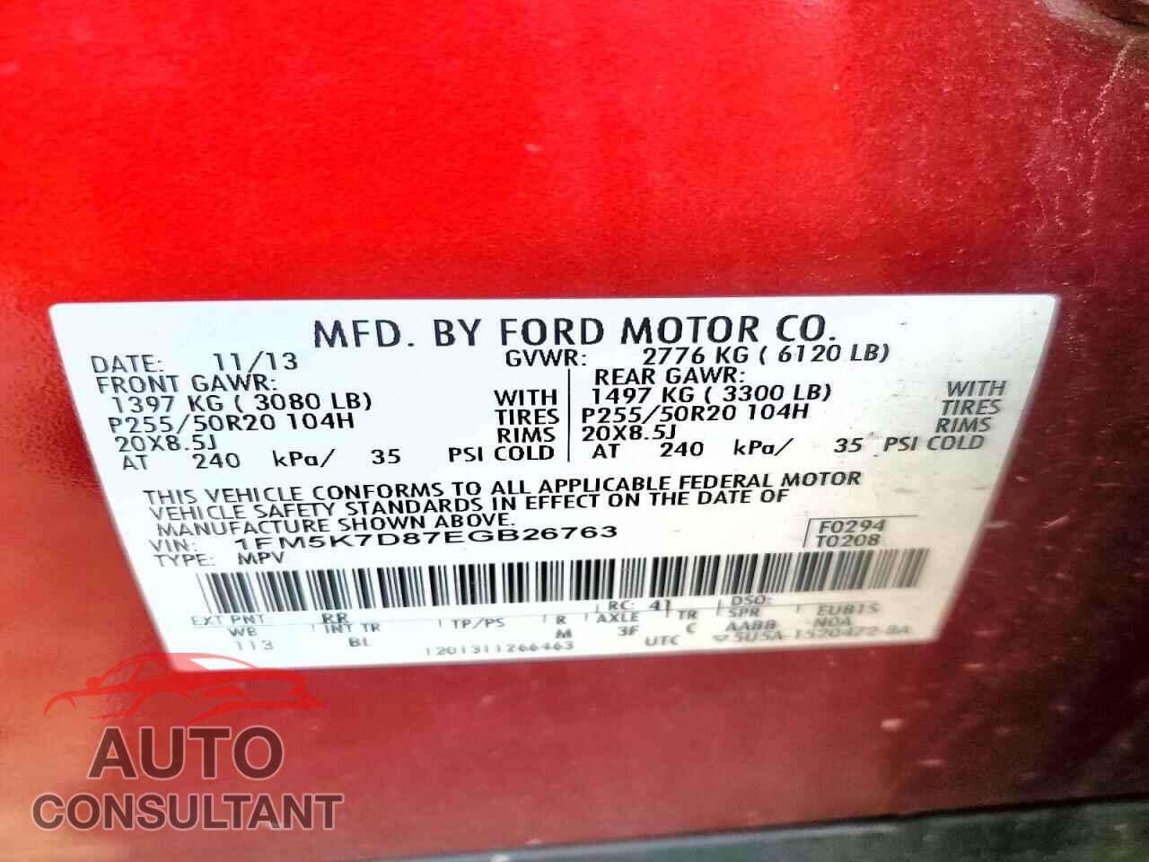 FORD EXPLORER 2014 - 1FM5K7D87EGB26763