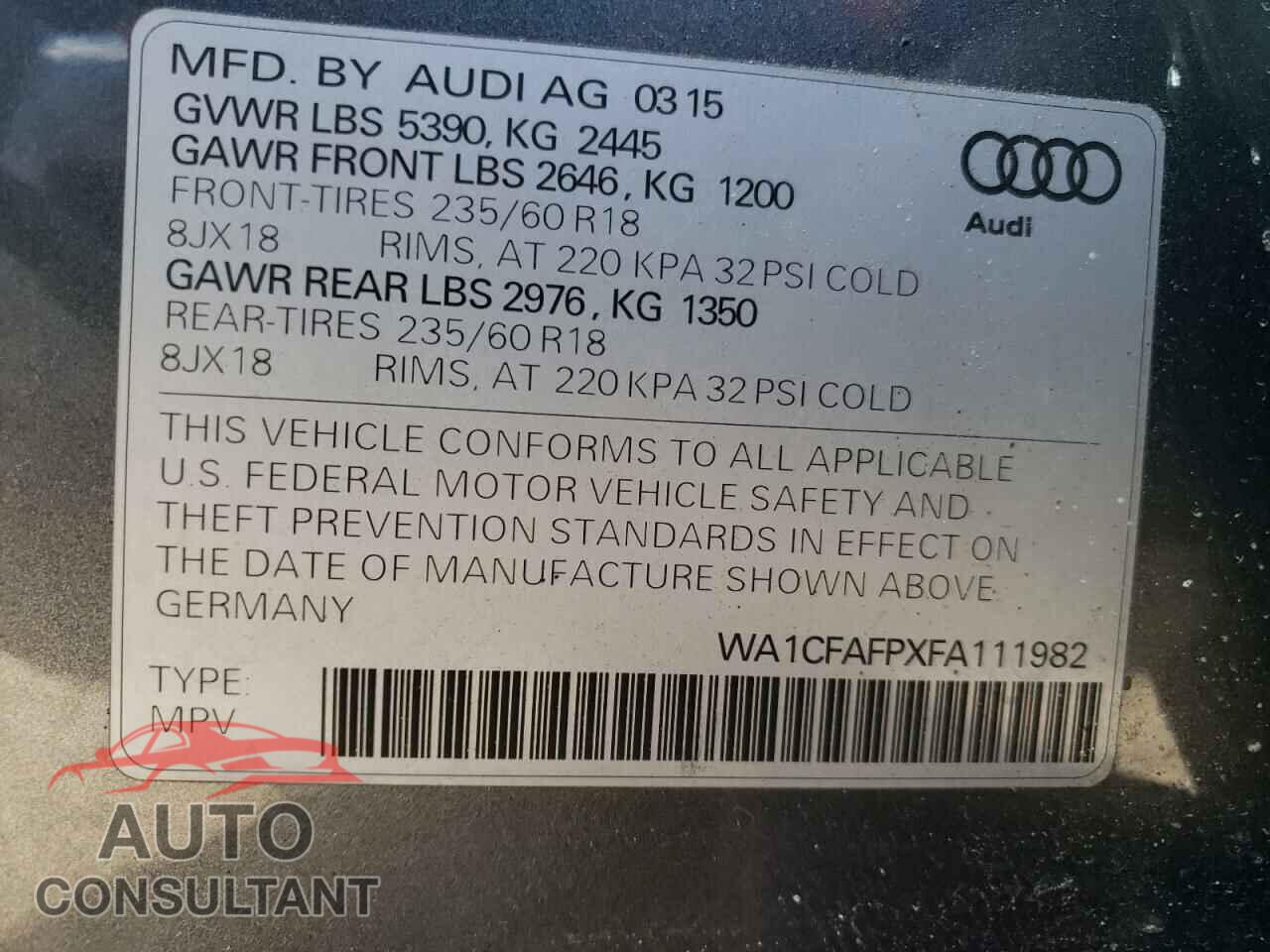 AUDI Q5 2015 - WA1CFAFPXFA111982