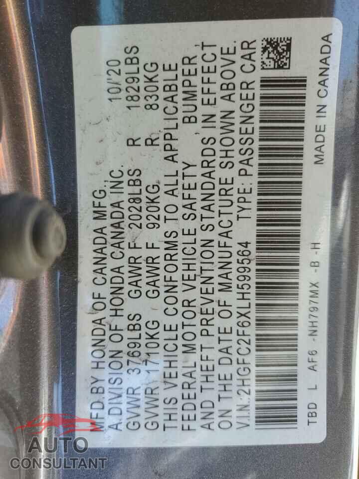 HONDA CIVIC 2020 - 2HGFC2F6XLH599564