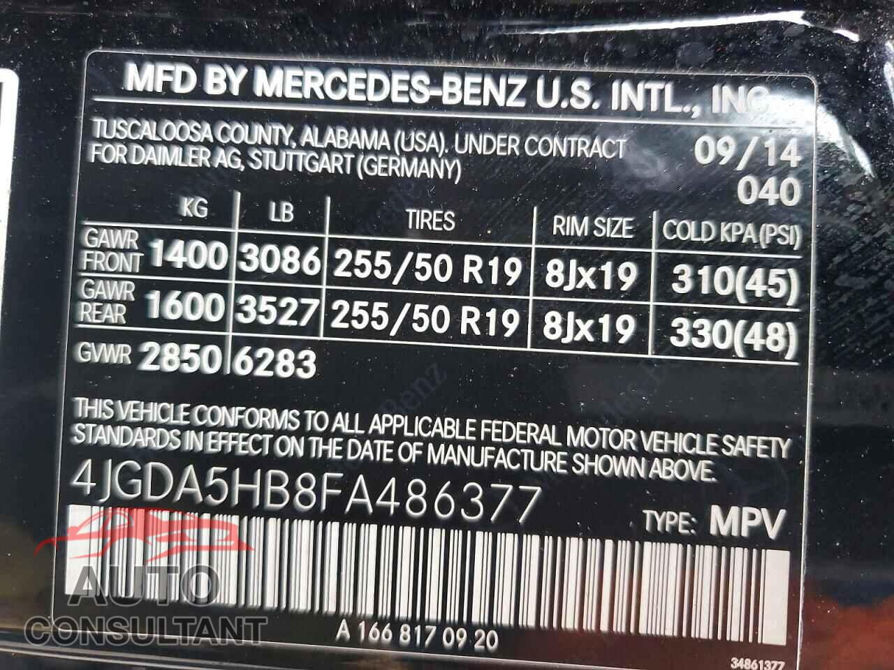 MERCEDES-BENZ M-CLASS 2015 - 4JGDA5HB8FA486377