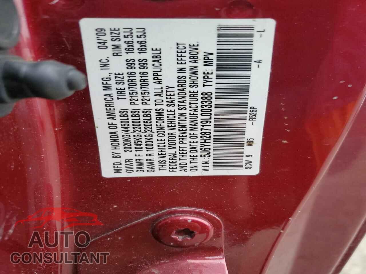 HONDA ELEMENT 2009 - 5J6YH28719L003388