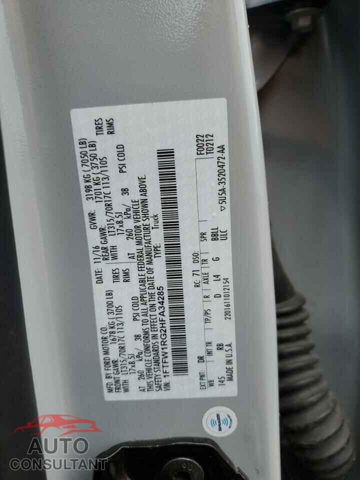 FORD F150 2017 - 1FTFW1RG2HFA34285