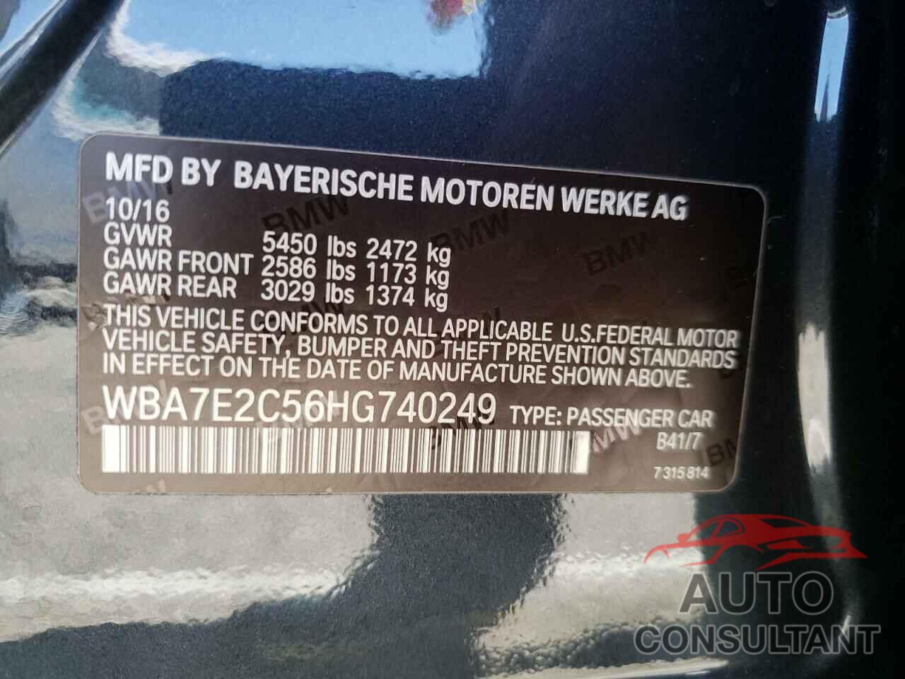 BMW 7 SERIES 2017 - WBA7E2C56HG740249