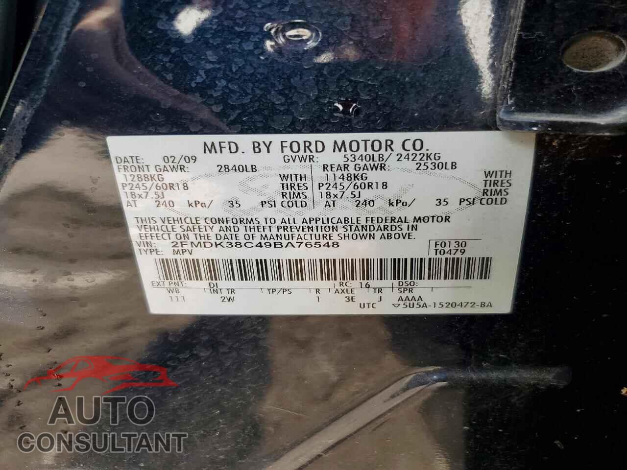 FORD EDGE 2009 - 2FMDK38C49BA76548
