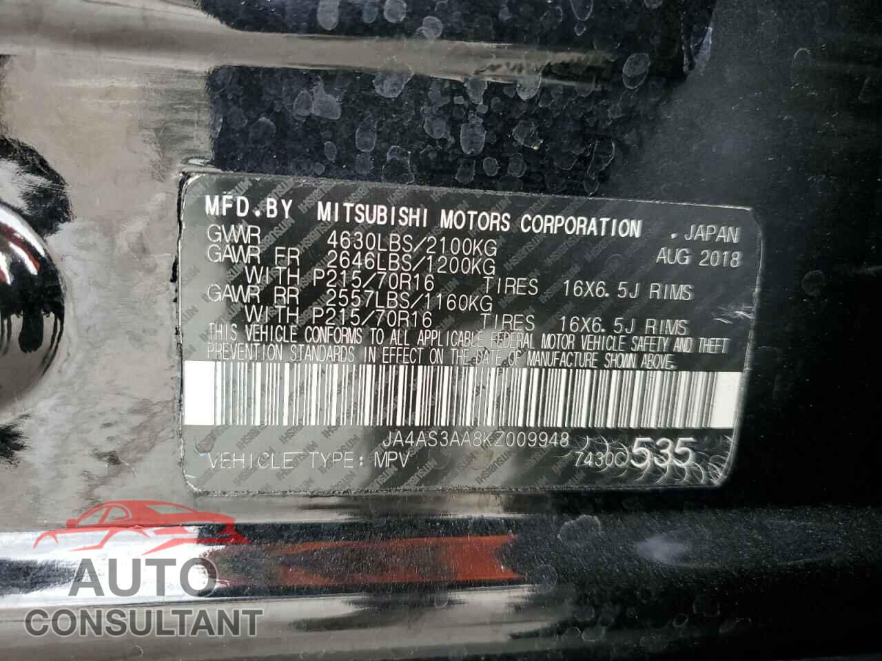 MITSUBISHI ECLIPSE 2019 - JA4AS3AA8KZ009948