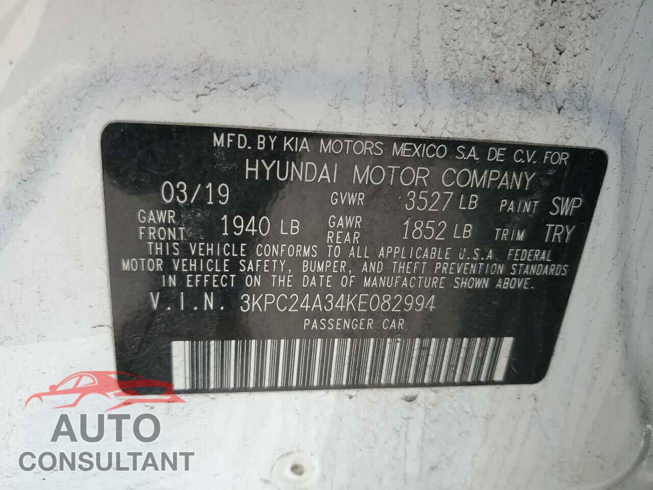 HYUNDAI ACCENT 2019 - 3KPC24A34KE082994