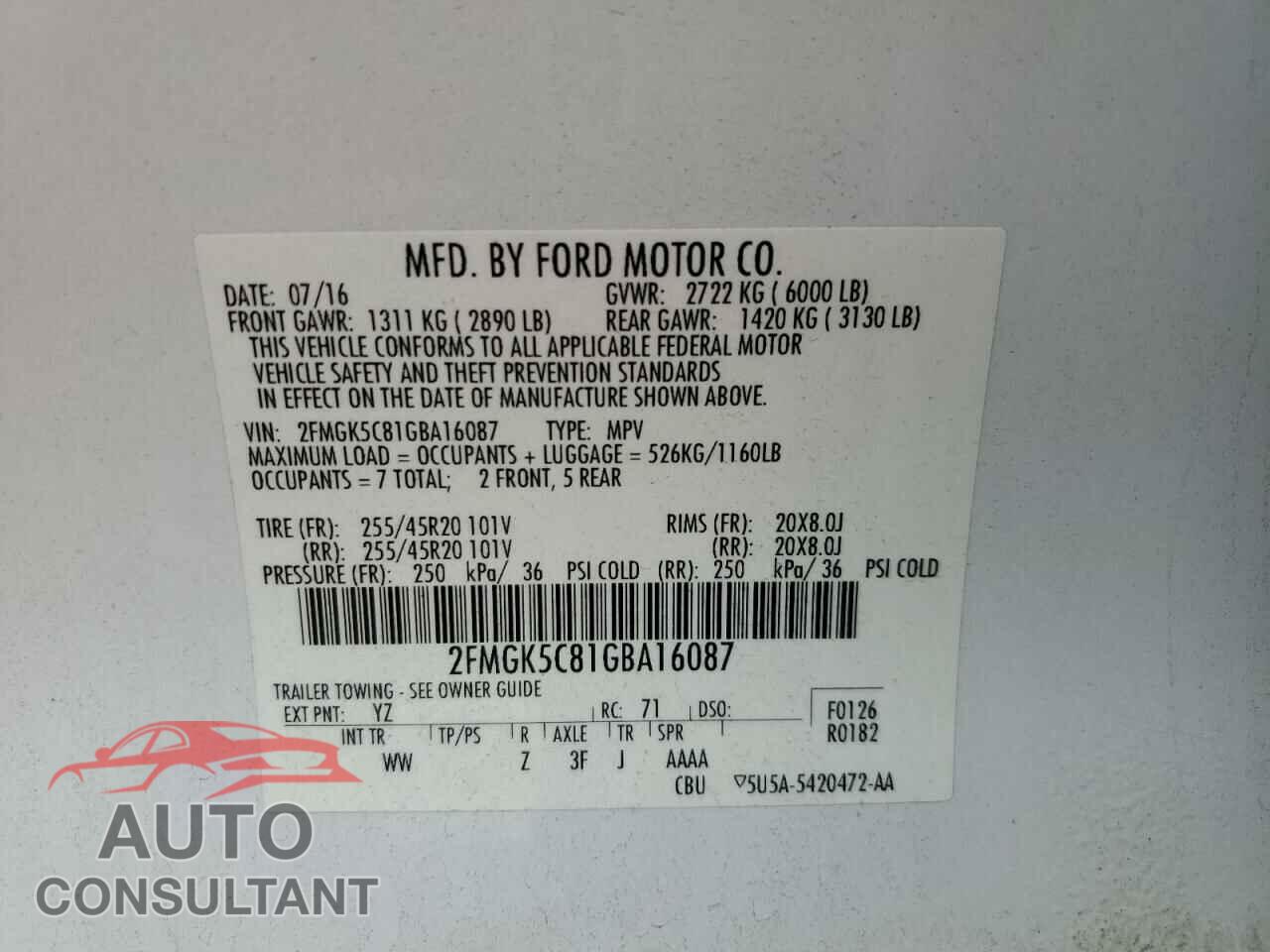 FORD FLEX 2016 - 2FMGK5C81GBA16087
