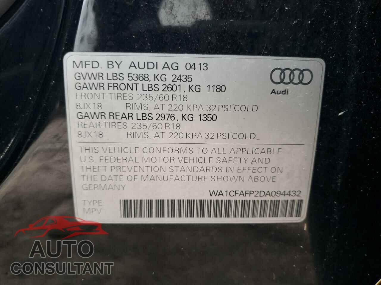 AUDI Q5 2013 - WA1CFAFP2DA094432