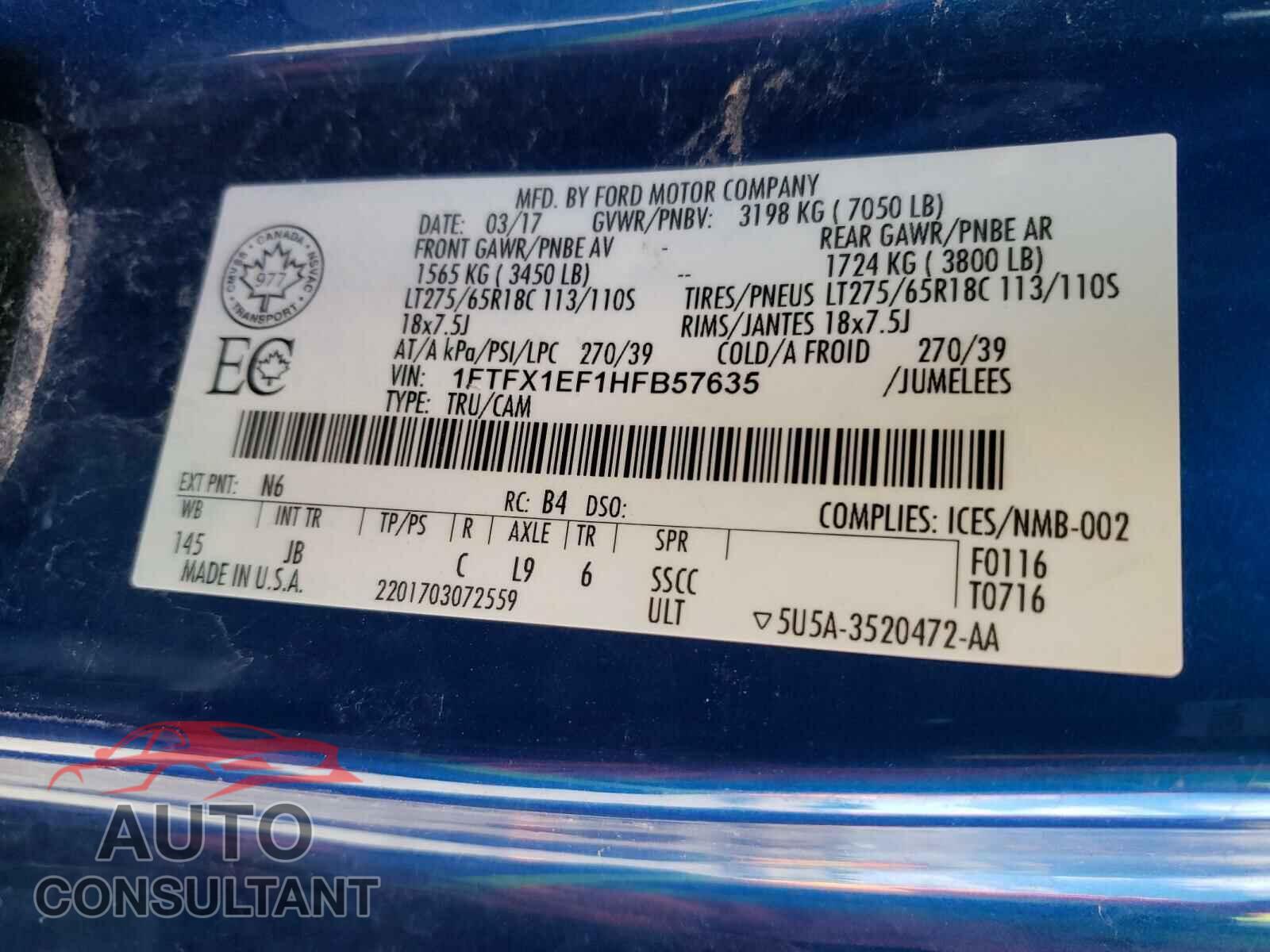 FORD F150 2017 - 1FTFX1EF1HFB57635
