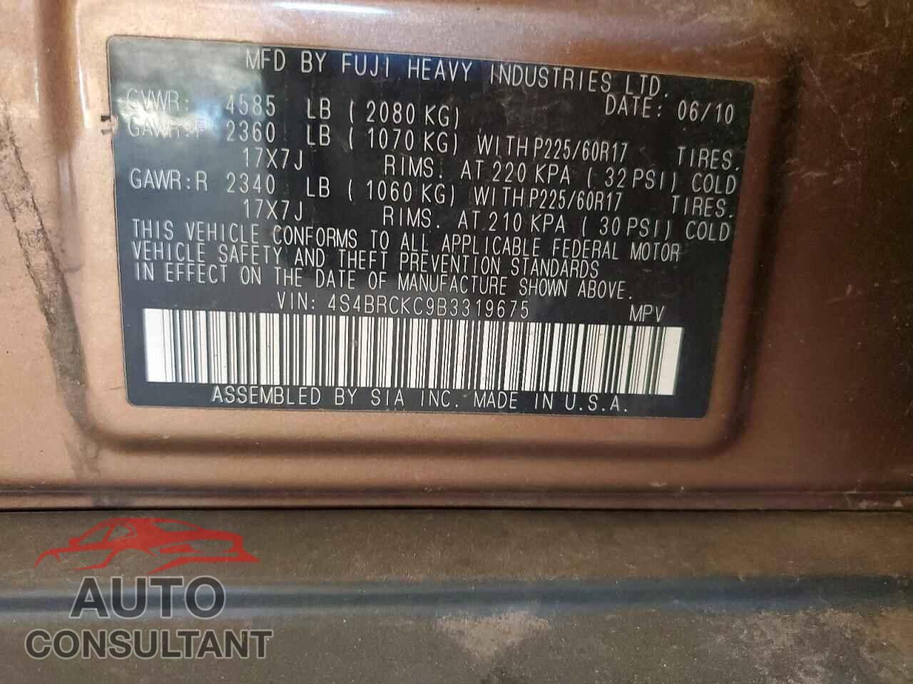 SUBARU OUTBACK 2011 - 4S4BRCKC9B3319675