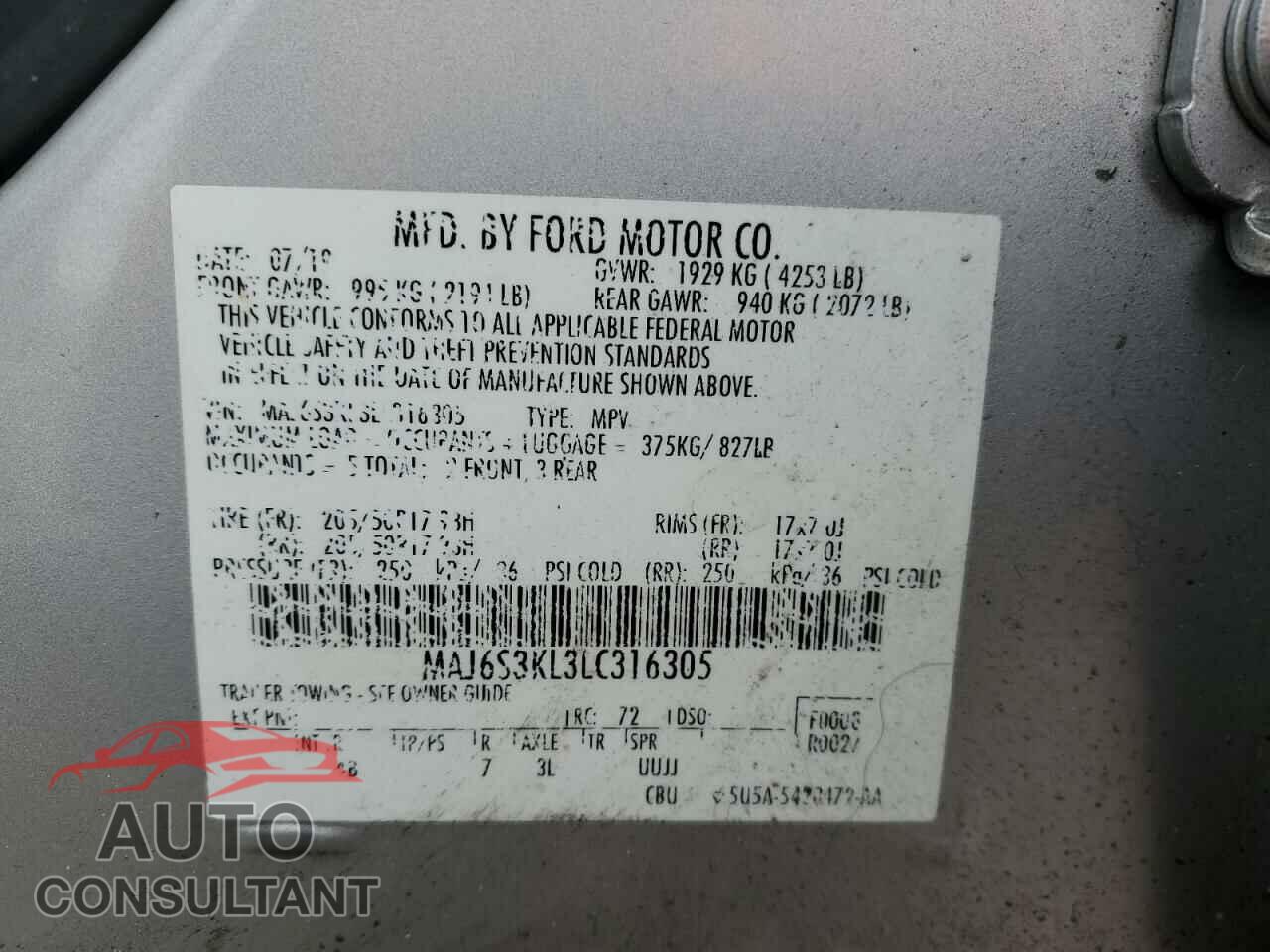FORD ECOSPORT 2020 - MAJ6S3KL3LC316305